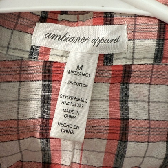 Plaid Button-Up Shirt - Red and White - Picture 3 of 6